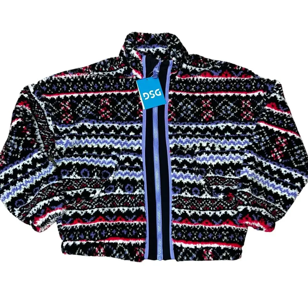 DSG Girls purple fair isle Cozy Fleece Full Zip Sherpa Jacket NWT Size small 8-9